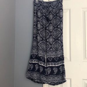 Navy & White Printed Flowy Pants